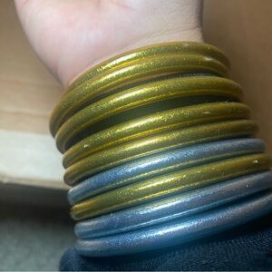 BuDhaGirl All Weather Bangles – Set of 9 – 3 Silver & 6 Gold